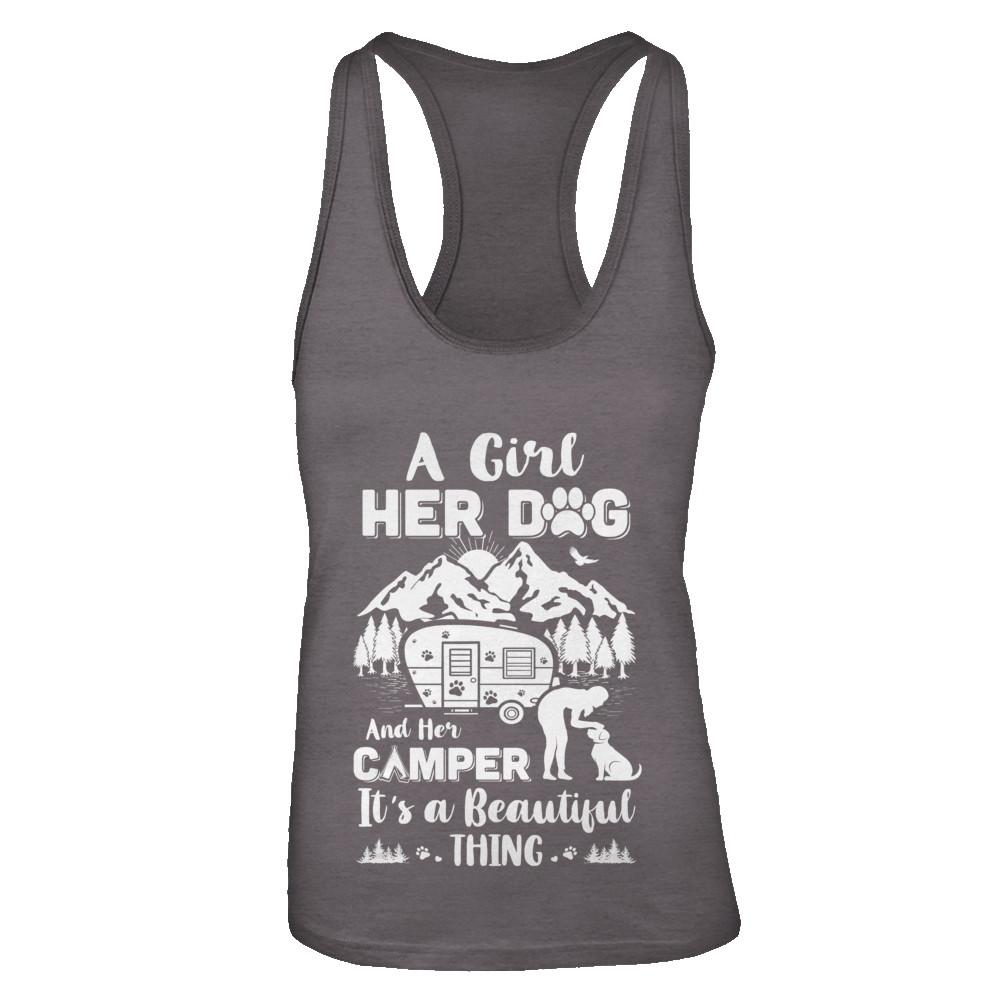 A Girl Her Dog And Her Camper It's A Beautiful Thing Camping-T-Shirt & Tank Top-Women's Ideal Racerback Tank-Dark Grey