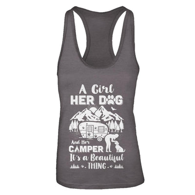 A Girl Her Dog And Her Camper It's A Beautiful Thing Camping-T-Shirt & Tank Top-Women's Ideal Racerback Tank-Dark Grey