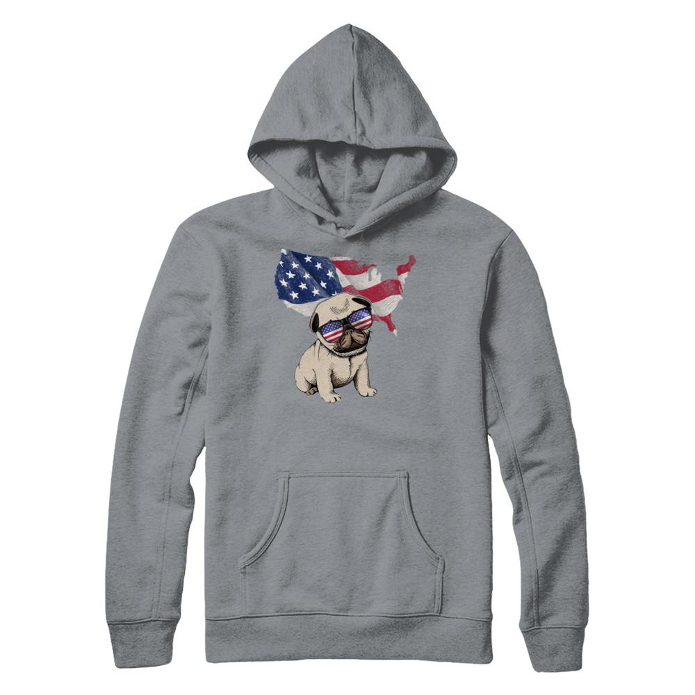 Funny Patriot Pug Dog 4Th Of July American Flag-T-Shirt & Hoodie-Pullover Hoodie-Light Steel