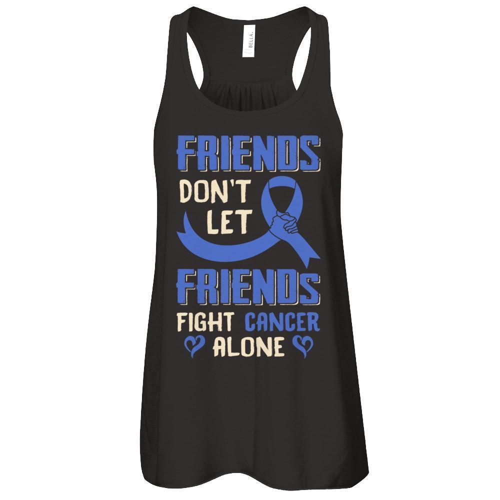 Friends Don't Let Friends Fight Cancer Alone Blue Awareness-T-Shirt & Tank Top-Women's Flowy Racerback Tank-Black