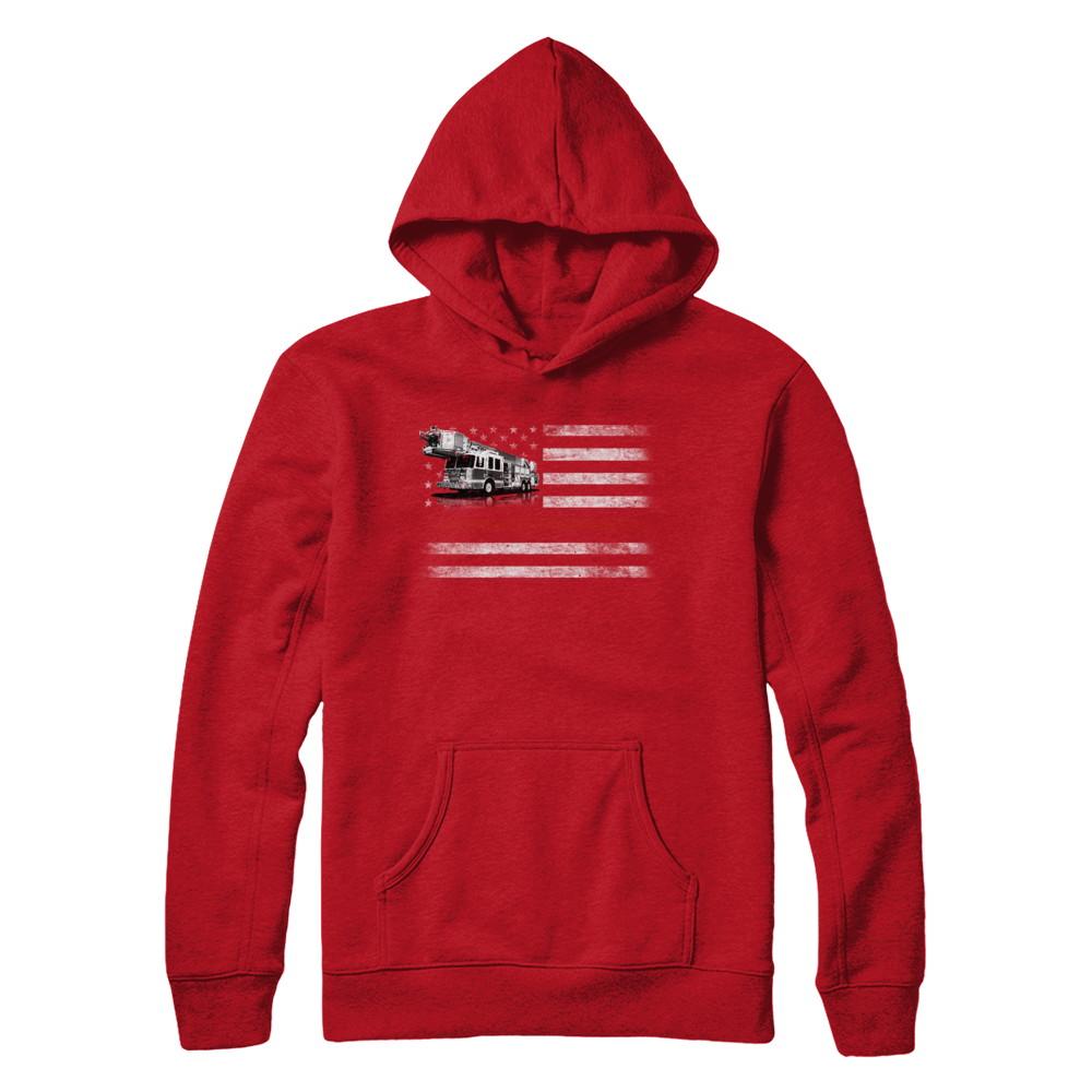 Patriotic Fireman American Flag Thin Red Line Firefighter-T-Shirt & Hoodie-Pullover Hoodie-Red