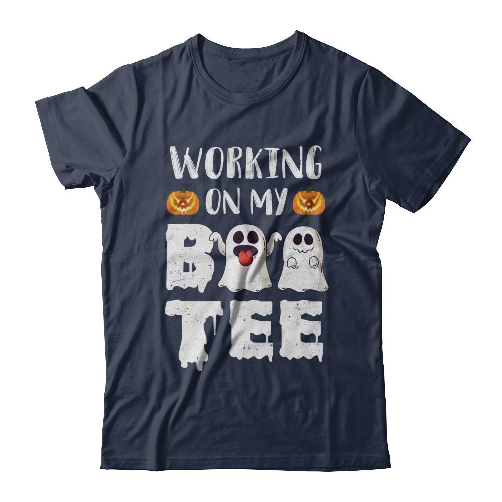 Working On My Boo Tee Funny Ghost Halloween-T-Shirt & Hoodie-Classic T-Shirt-Navy