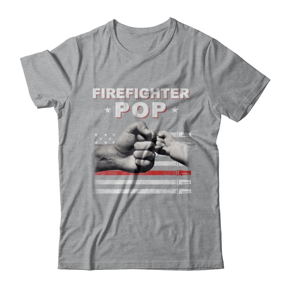 Firefighter Fireman Pop American Flag Fathers Day-T-Shirt & Hoodie-Classic T-Shirt-Sport Grey