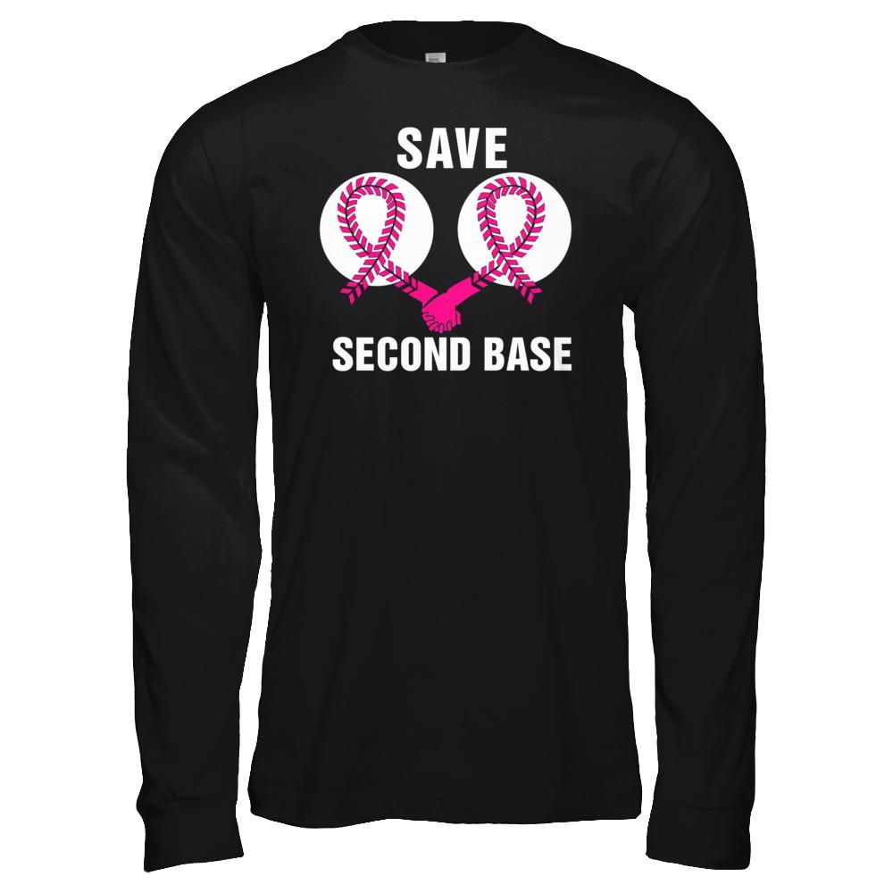 Save The Second Base Breast Cancer Awareness Baseball-T-Shirt & Hoodie-Long Sleeve T-Shirt-Black