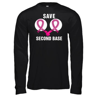 Save The Second Base Breast Cancer Awareness Baseball-T-Shirt & Hoodie-Long Sleeve T-Shirt-Black