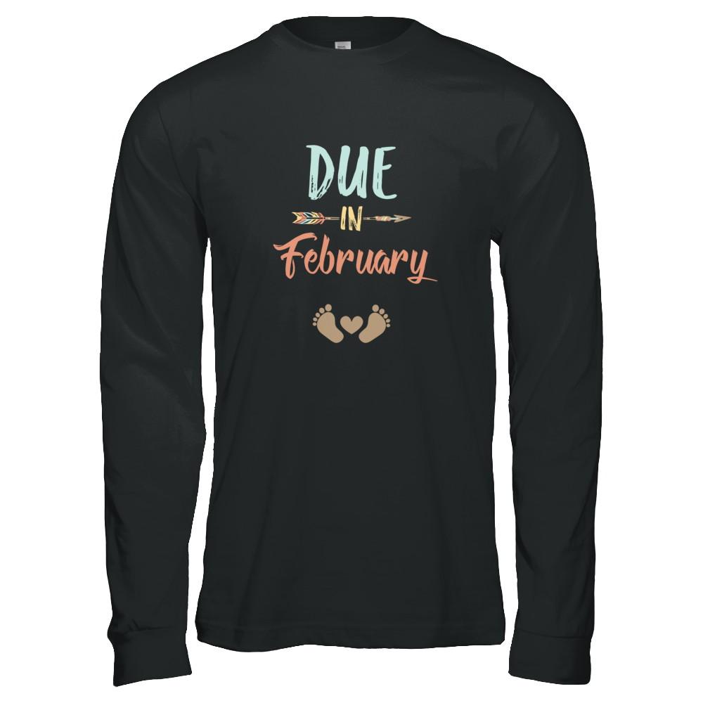 Due Date February 2021 Announcement Mommy Bump Pregnancy-T-Shirt & Tank Top-Long Sleeve T-Shirt-Black