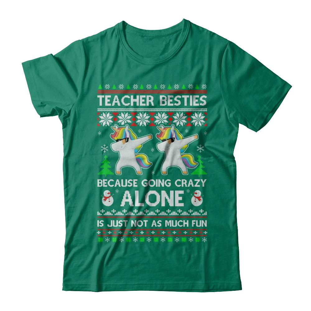 Unicorn Dabbing Teacher Besties Ugly Christmas Sweater-T-Shirt & Sweatshirt-Classic T-Shirt-Kelly Green