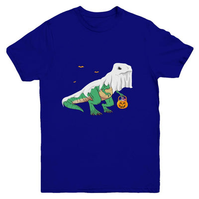 Halloween T Rex Dinosaur Ghost Trick Or Treat Youth-Youth Shirt-Youth T-Shirt-Navy