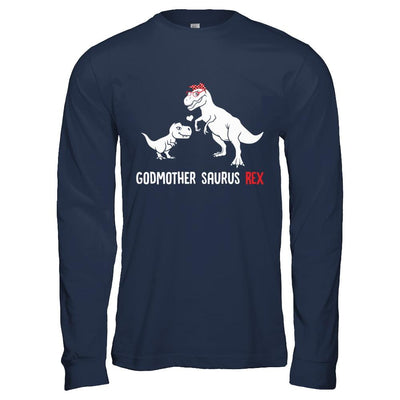 Godmother Saurus T-Rex Dinosaur Gift For God-Mother-T-Shirt & Hoodie-Long Sleeve T-Shirt-Navy