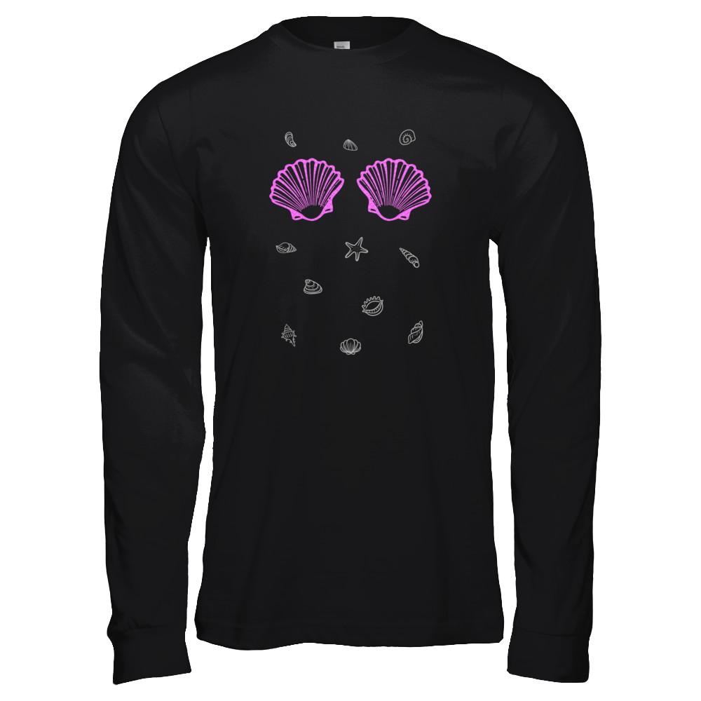 Mermaid Shell Sea Shell Bra Top-T-Shirt & Tank Top-Long Sleeve T-Shirt-Black