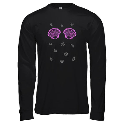 Mermaid Shell Sea Shell Bra Top-T-Shirt & Tank Top-Long Sleeve T-Shirt-Black