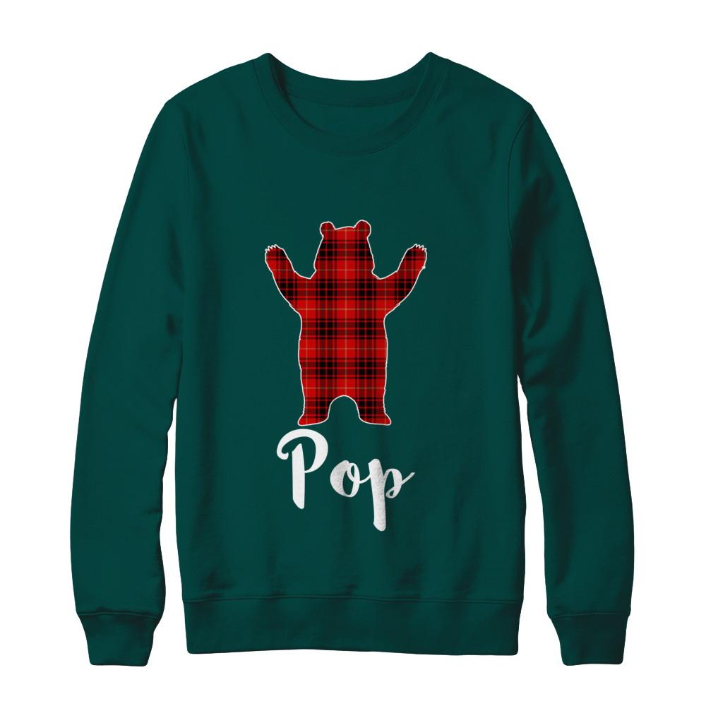 Red Pop Bear Buffalo Plaid Family Christmas Pajamas-T-Shirt & Sweatshirt-Crewneck Sweatshirt-Deep Forest