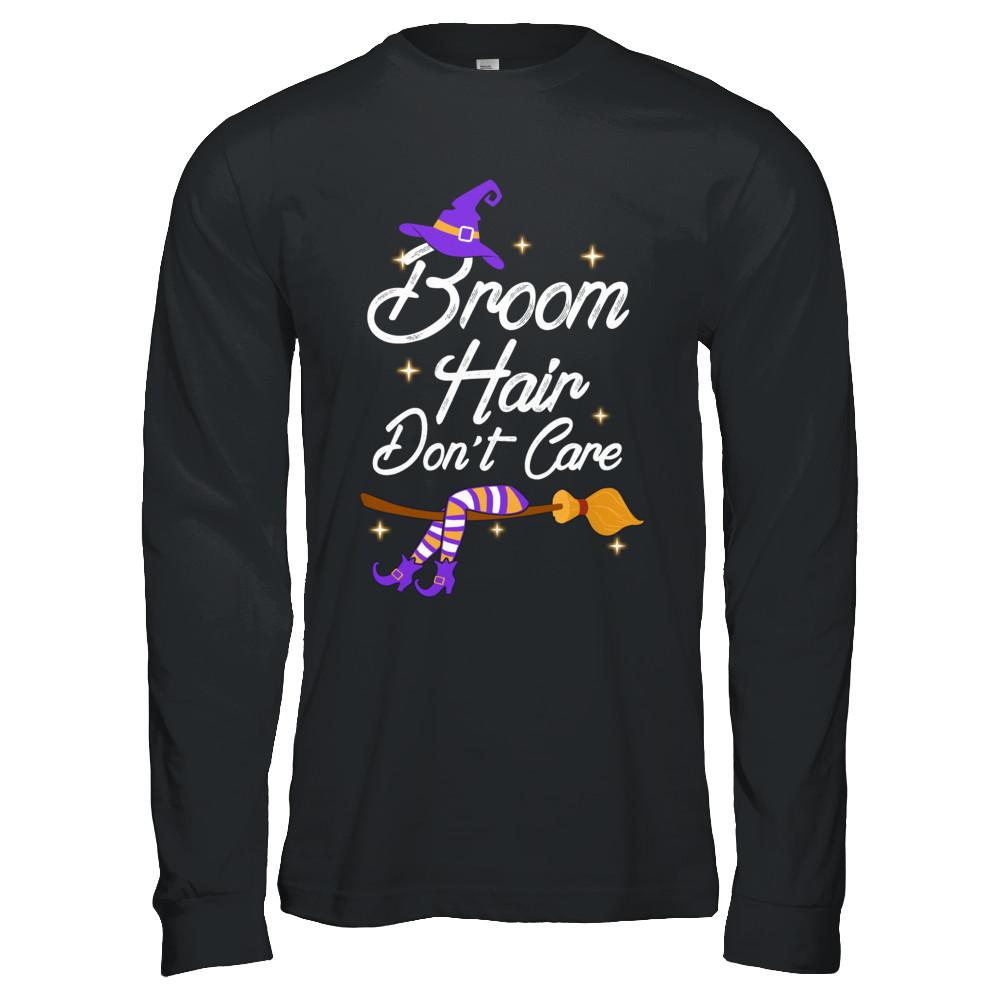Broom Hair Don't Care Witch Halloween-T-Shirt & Hoodie-Long Sleeve T-Shirt-Black