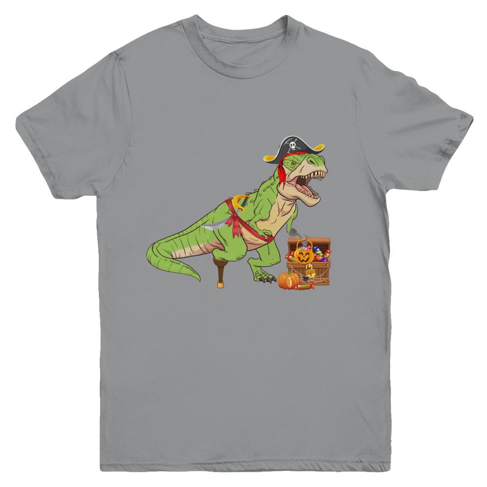 Dinosaurs T-Rex Pirate Halloween Saurus For Kids Youth-Youth Shirt-Youth T-Shirt-Sport Grey