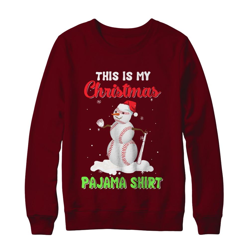 This Is My Christmas Pajama Xmas Snowman Baseball-T-Shirt & Sweatshirt-Crewneck Sweatshirt-Maroon