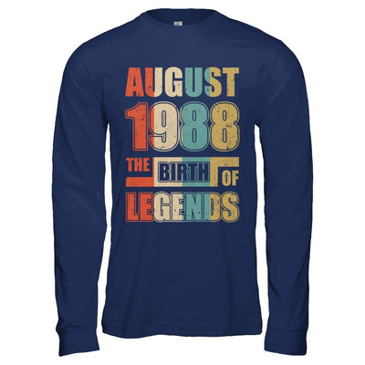 Vintage Retro August 1988 Birth Of Legends 33th Birthday-T-Shirt & Hoodie-Long Sleeve T-Shirt-Navy