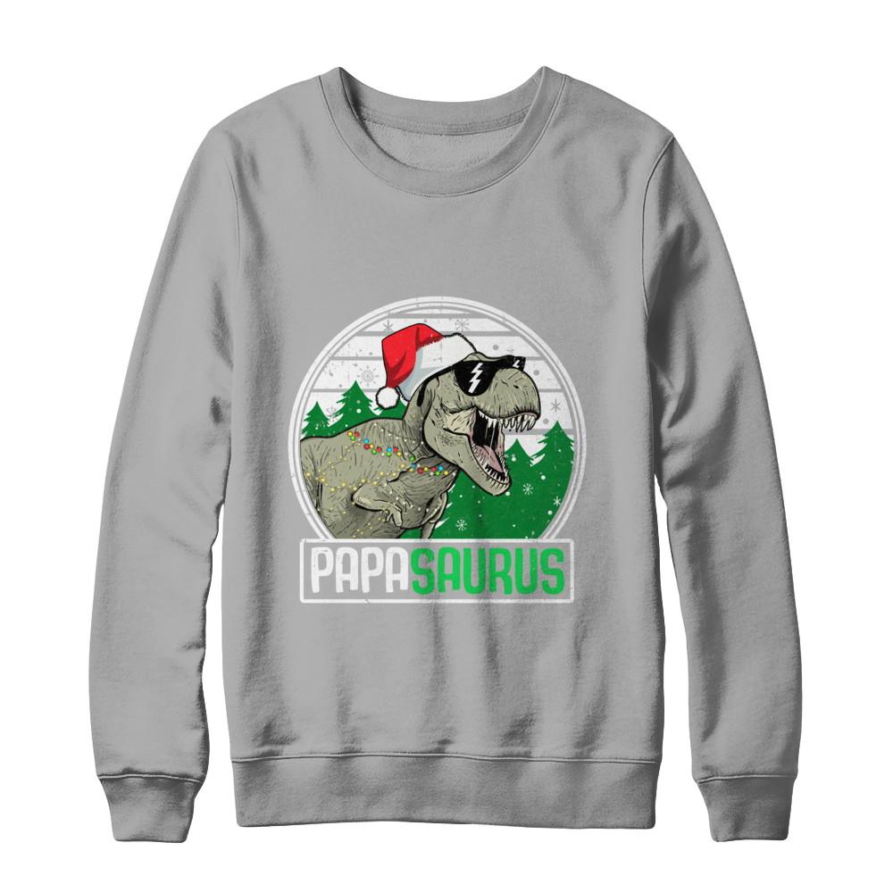 Papasaurus Papa Dinosaur T-Rex Family Christmas-T-Shirt & Sweatshirt-Crewneck Sweatshirt-Light Steel