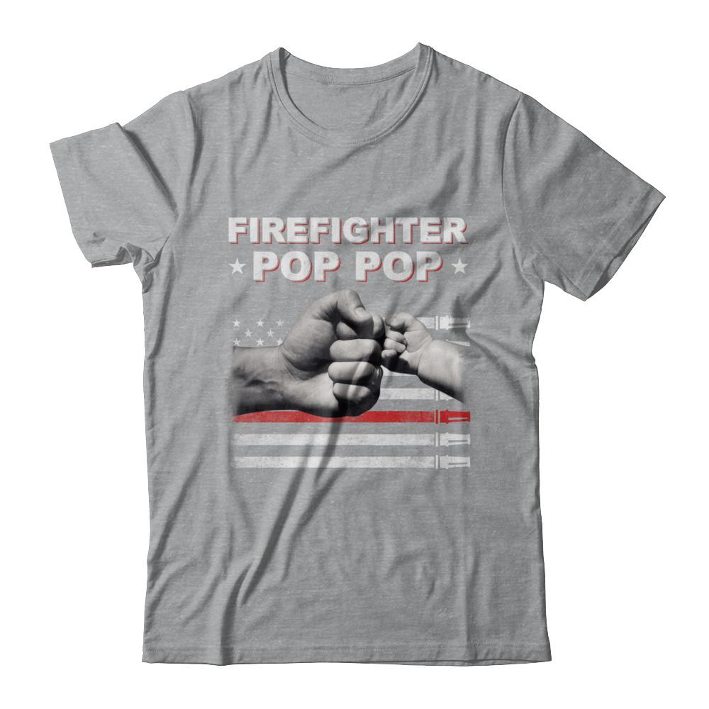 Firefighter Fireman Pop Pop American Flag Fathers Day-T-Shirt & Hoodie-Classic T-Shirt-Sport Grey