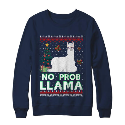No Prob Llama No Drama Christmas Alpaca Sweater-T-Shirt & Sweatshirt-Crewneck Sweatshirt-Navy