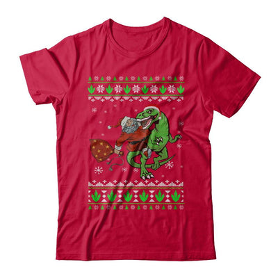Santa Riding Dinosaur T-Rex Ugly Christmas Sweater-T-Shirt & Sweatshirt-Classic T-Shirt-Red