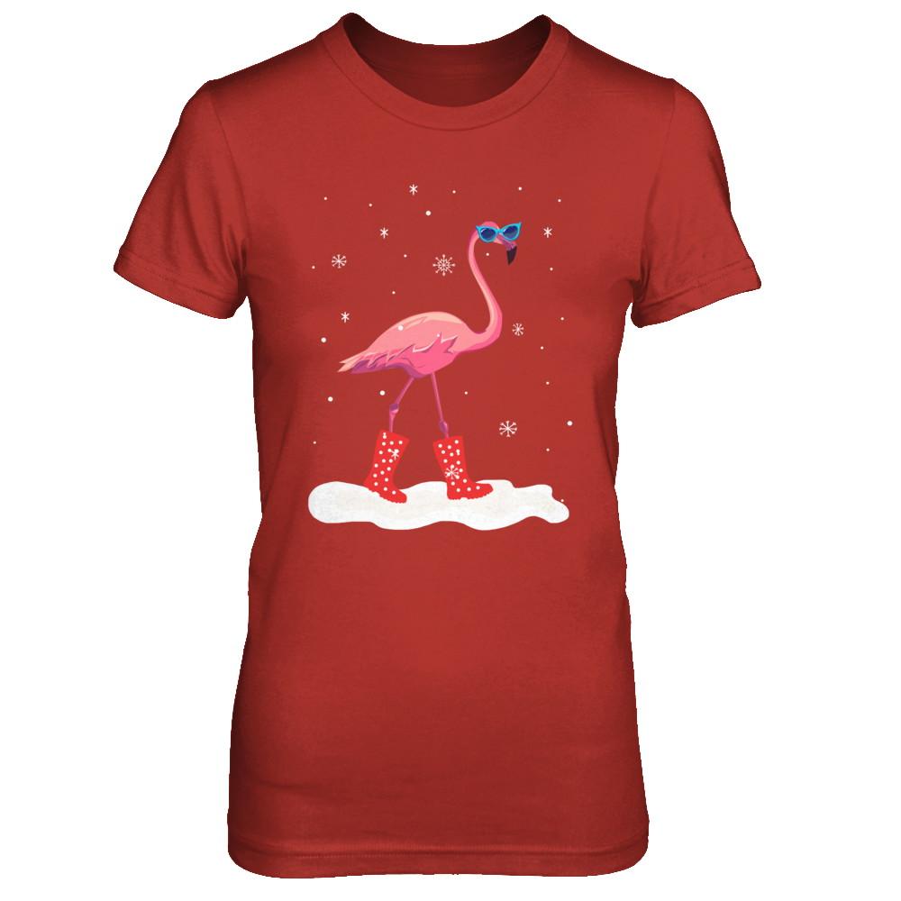 Flamingo With Rubber Boots Snow-T-Shirt & Hoodie-Women's T-Shirt-Red