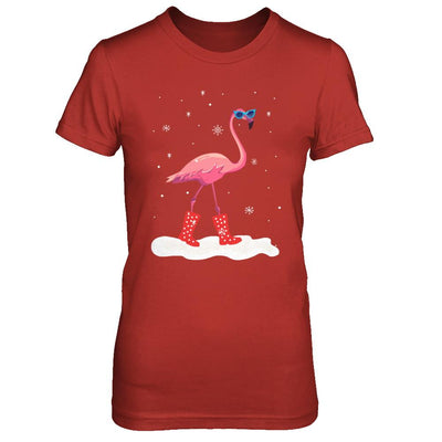 Flamingo With Rubber Boots Snow-T-Shirt & Hoodie-Women's T-Shirt-Red