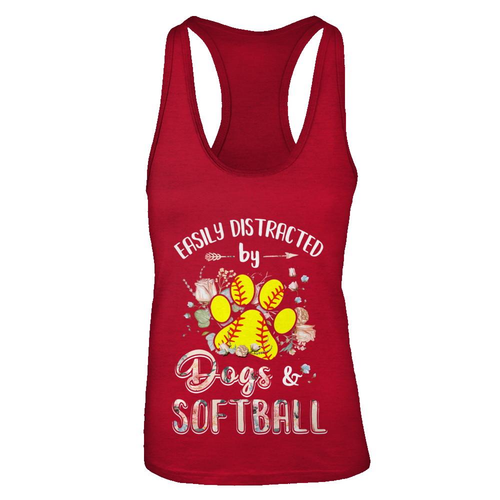 Easily Distracted By Dogs And Softball-T-Shirt & Tank Top-Women's Ideal Racerback Tank-Red