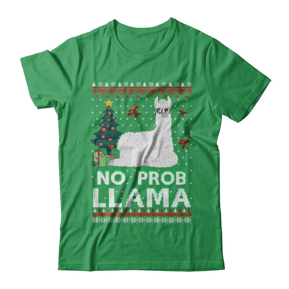 No Prob Llama No Drama Christmas Alpaca Sweater-T-Shirt & Sweatshirt-Premium T-Shirt-Kelly Green