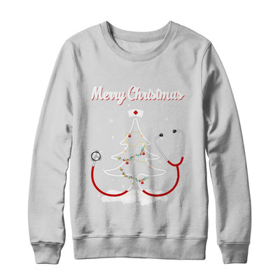 Merry Christmas Stethoscope Nurse Christmas Tree Xmas-T-Shirt & Sweatshirt-Crewneck Sweatshirt-White