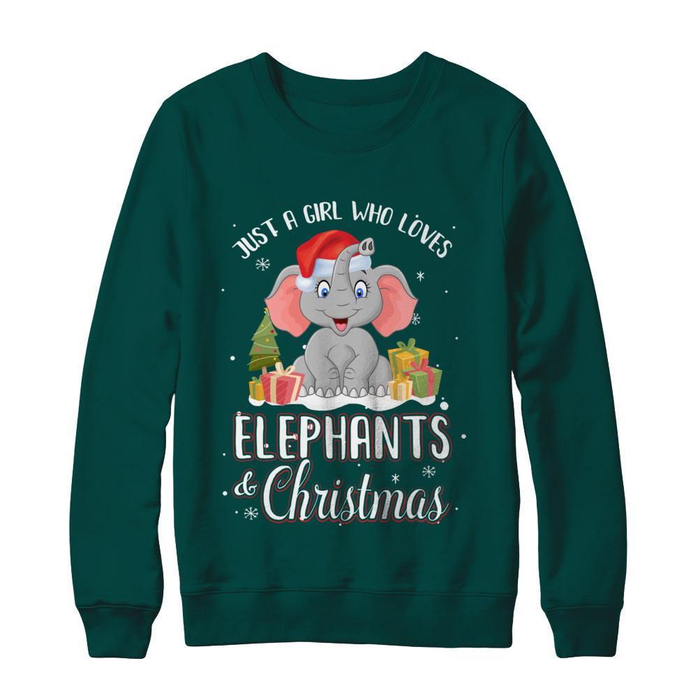 Just A Girl Who Loves Elephants And Christmas-T-Shirt & Sweatshirt-Crewneck Sweatshirt-Deep Forest
