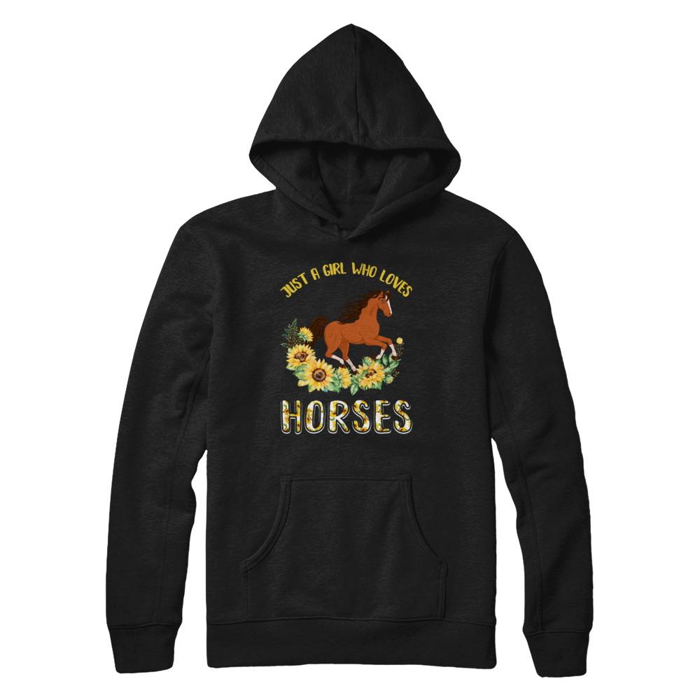 Just A Girl Who Loves Horses And Sunflowers-T-Shirt & Hoodie-Pullover Hoodie-Black