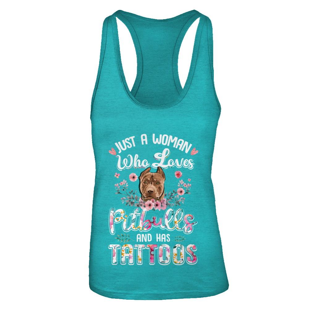 Just A Woman Who Loves Pitbulls And Has Tattoos-T-Shirt & Tank Top-Women's Ideal Racerback Tank-Tahiti Blue