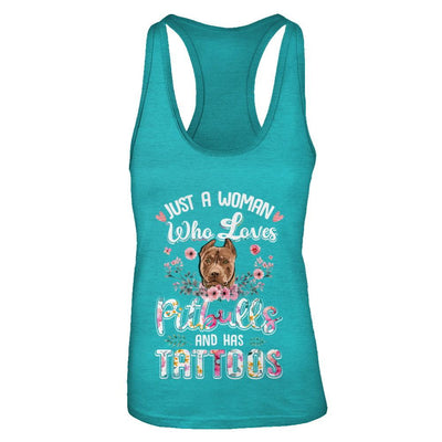 Just A Woman Who Loves Pitbulls And Has Tattoos-T-Shirt & Tank Top-Women's Ideal Racerback Tank-Tahiti Blue