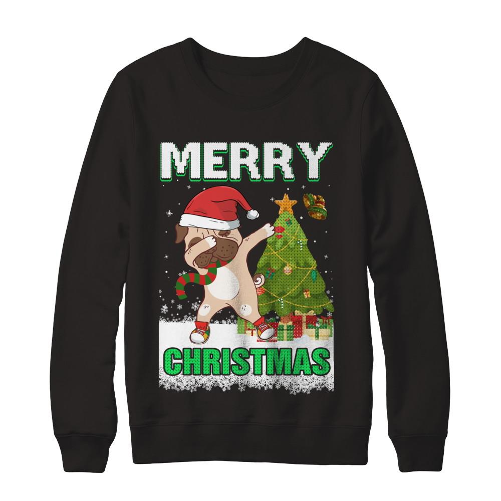 Cute Pug Claus Merry Christmas Ugly Sweater-T-Shirt & Sweatshirt-Crewneck Sweatshirt-Black