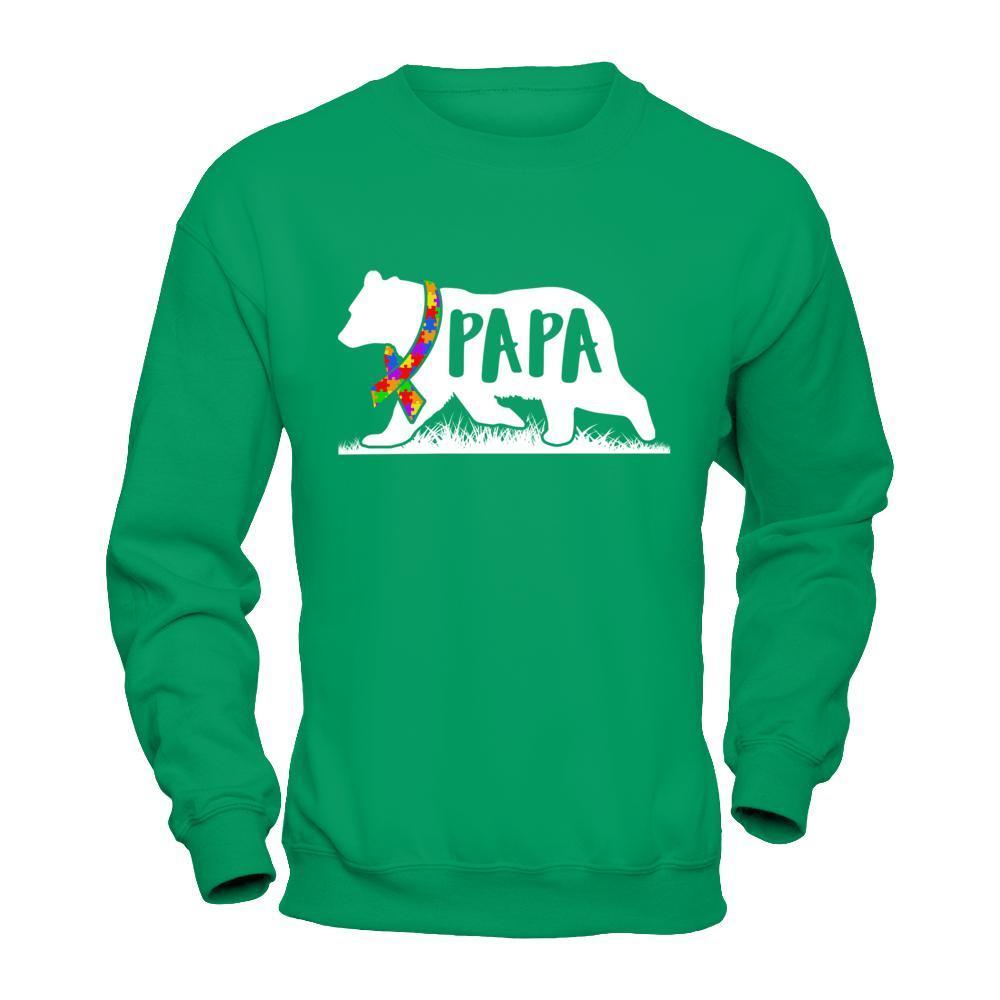 Autism Awareness Papa Bear-T-Shirt & Hoodie-Crewneck Sweatshirt-Irish Green