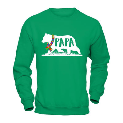 Autism Awareness Papa Bear-T-Shirt & Hoodie-Crewneck Sweatshirt-Irish Green