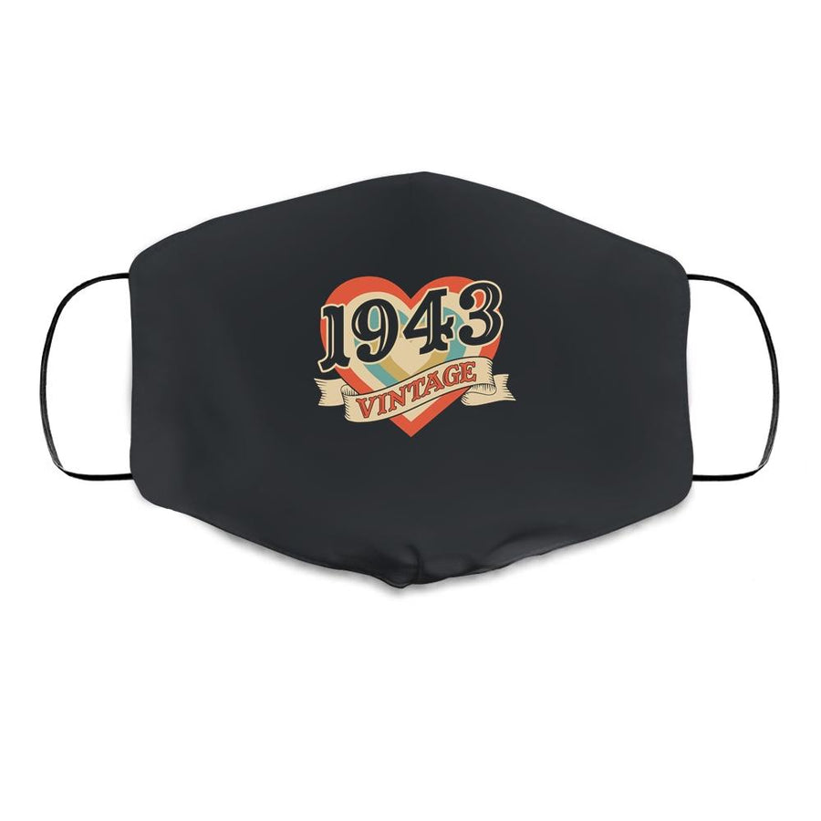78th Birthday Gifts Classic Retro Heart Vintage 1943 Cloth Face Mask-Cloth Face Mask-Cloth Face Mask-Black