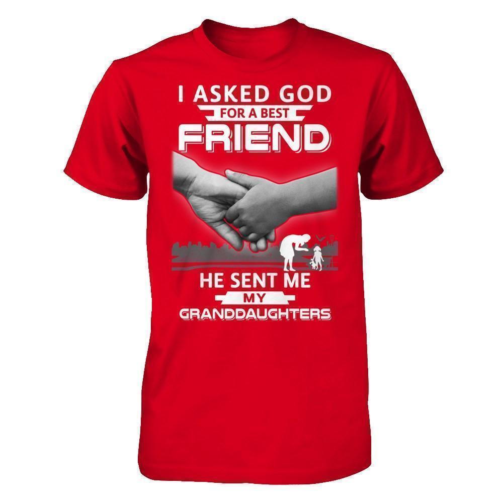I Asked God For A Best Friend He Sent Me My Granddaughters-T-Shirt & Hoodie-Premium T-Shirt-Red