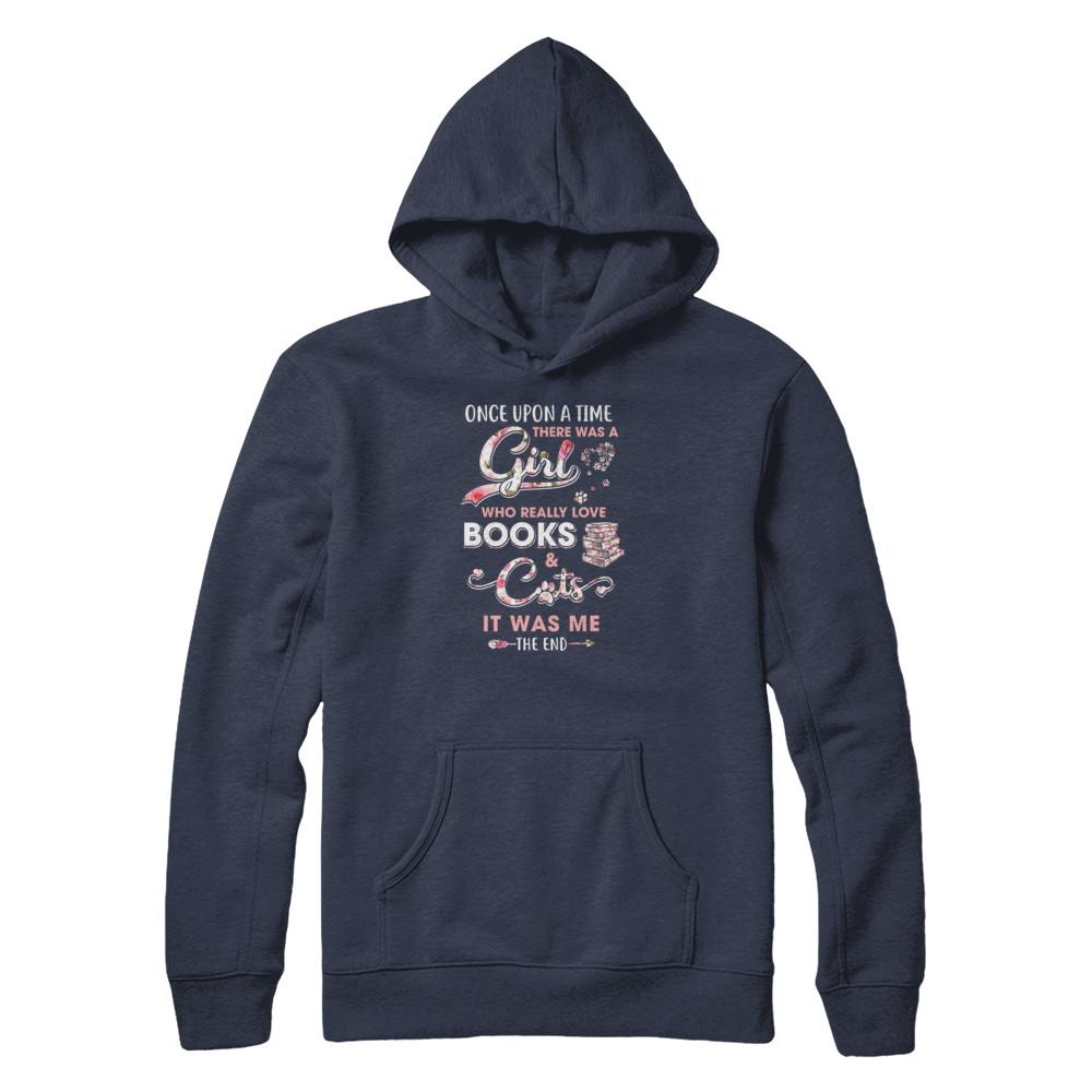 There Was A Girl Who Really Loved Books And Cats-T-Shirt & Tank Top-Pullover Hoodie-Navy