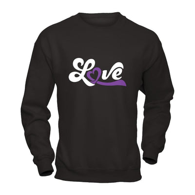 Love Purple Awareness Ribbon-T-Shirt & Hoodie-Crewneck Sweatshirt-Black
