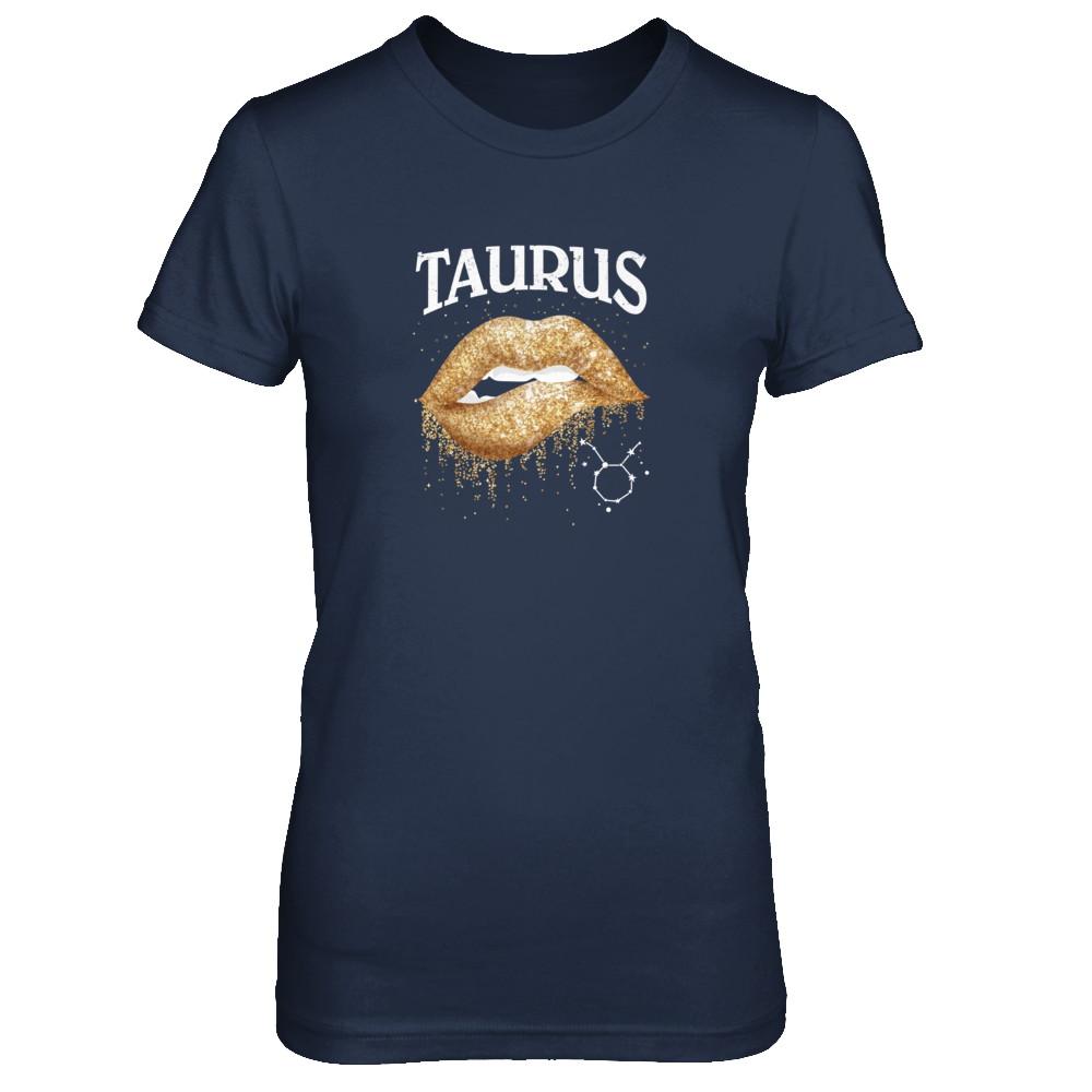Taurus Zodiac April May Birthday Gift Golden Lipstick-T-Shirt & Tank Top-Women's T-Shirt-Navy