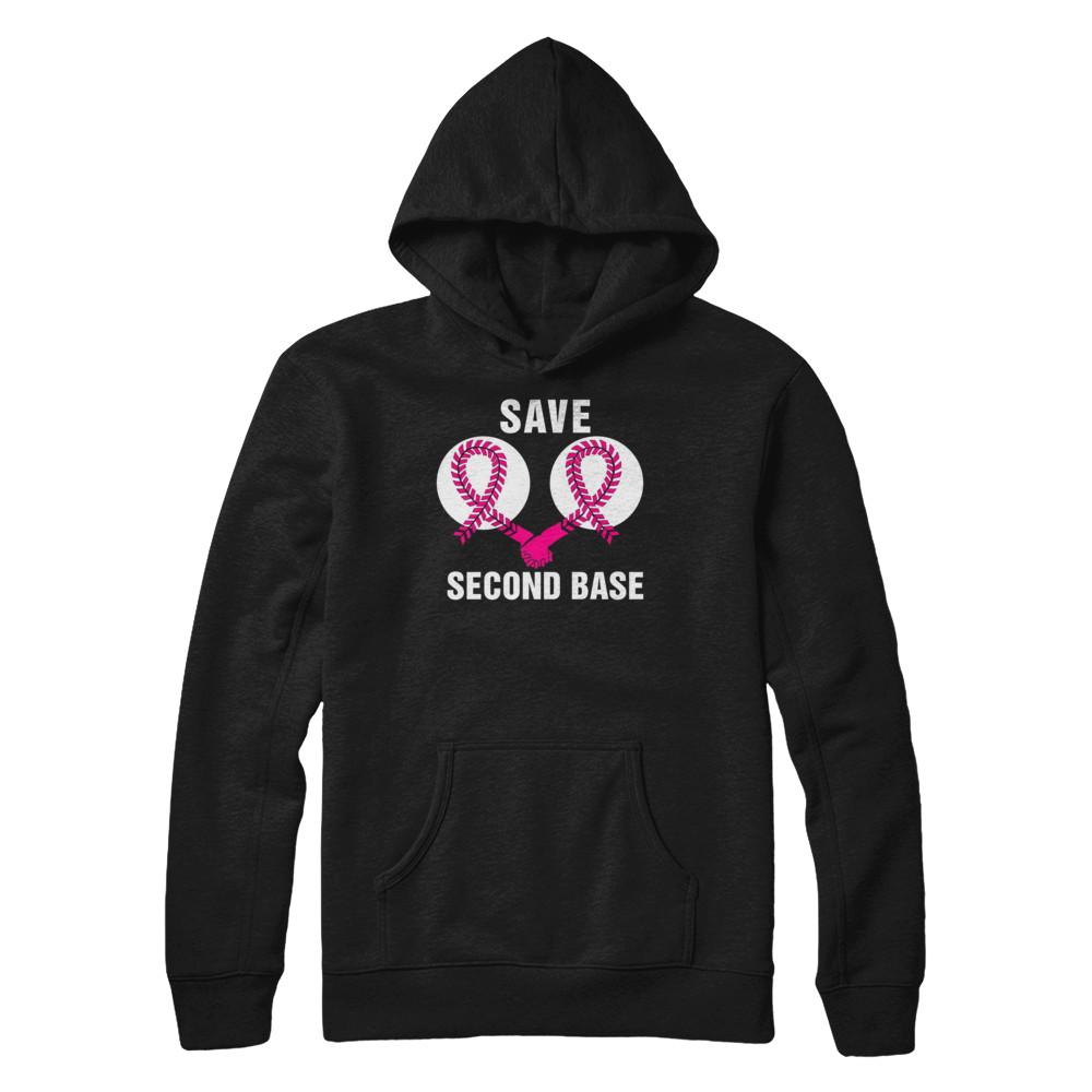 Save The Second Base Breast Cancer Awareness Baseball-T-Shirt & Hoodie-Pullover Hoodie-Black