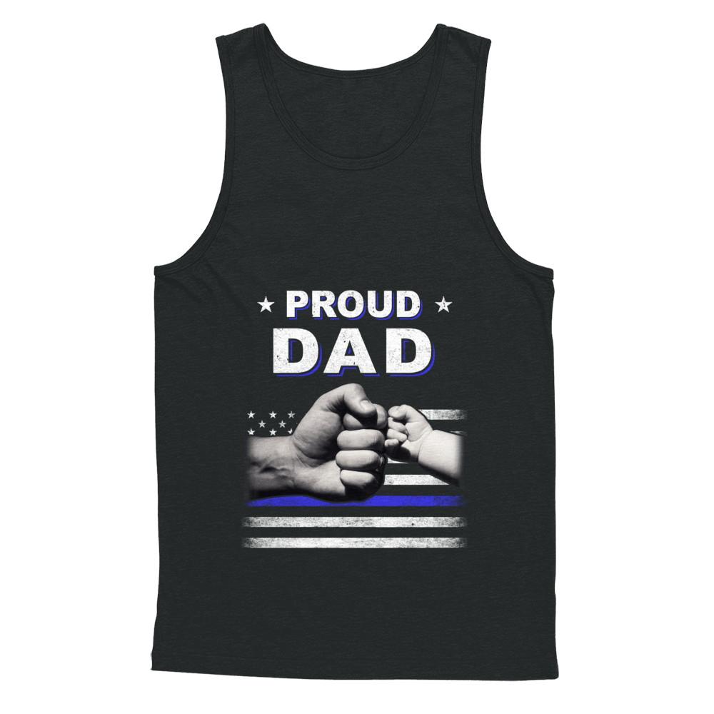 Proud Dad Police Thin Blue Line Flag Fathers Day-T-Shirt & Hoodie-Unisex Tank-Black