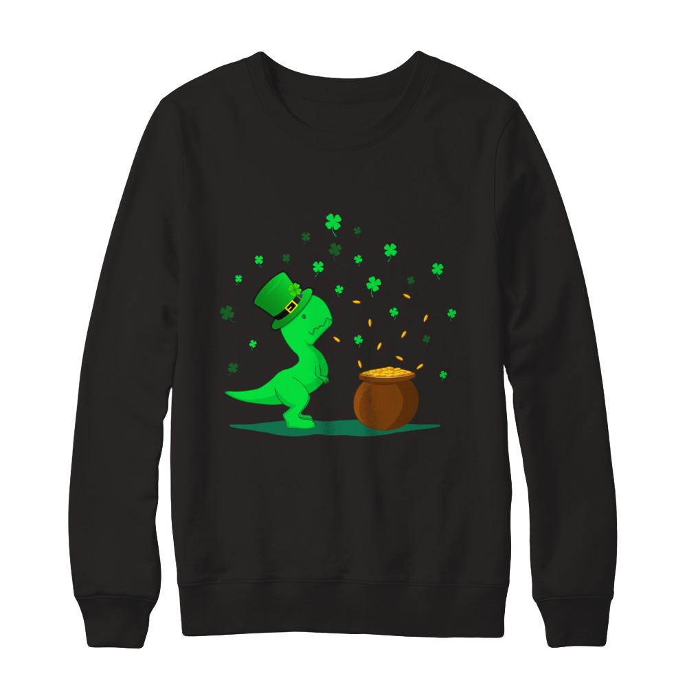 Lucky Dinosaur T-Rex St Patrick's Day Gift-T-Shirt & Hoodie-Crewneck Sweatshirt-Black