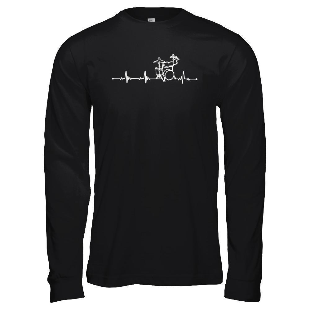 Drums Heartbeat Drummers Music Lover Musician Rock-T-Shirt & Hoodie-Long Sleeve T-Shirt-Black