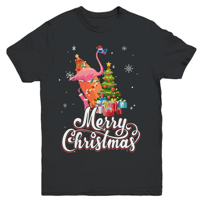Flamingo Christmas Gift Merry Christmas Flamingo Youth-Youth Shirt-Youth T-Shirt-Black