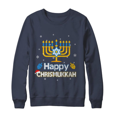 Happy Chrismukkah Ugly Hanukkah Christmas Sweater-T-Shirt & Sweatshirt-Crewneck Sweatshirt-Navy
