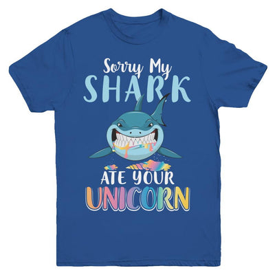 Sorry My Shark Ate Your Unicorn Funny Shark Youth-Youth Shirt-Youth T-Shirt-Royal