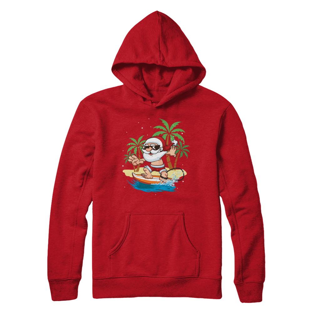 Funny Santa Surfing Hawaiian Summer Christmas-T-Shirt & Sweatshirt-Pullover Hoodie-Red