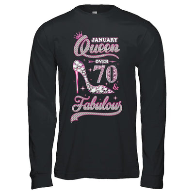 January Queen 70 And Fabulous 1951 70th Years Old Birthday-T-Shirt & Hoodie-Long Sleeve T-Shirt-Black